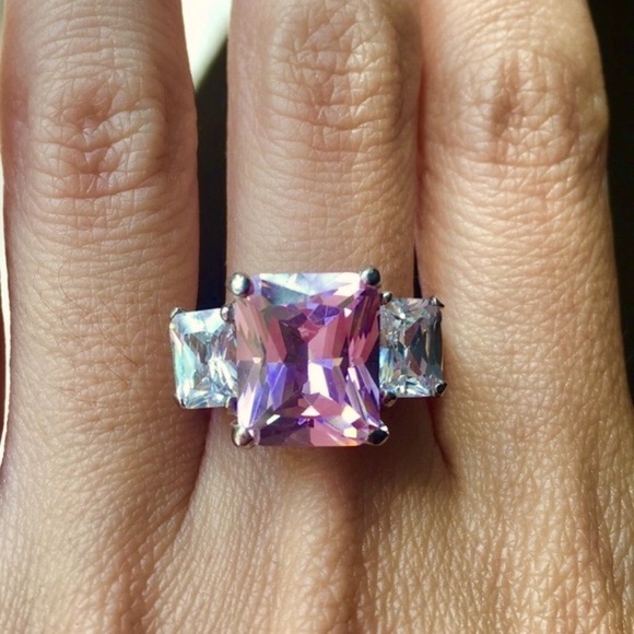 Jewelry - Three Stone Princes-Cut Pink Sapp and Diamond Ring